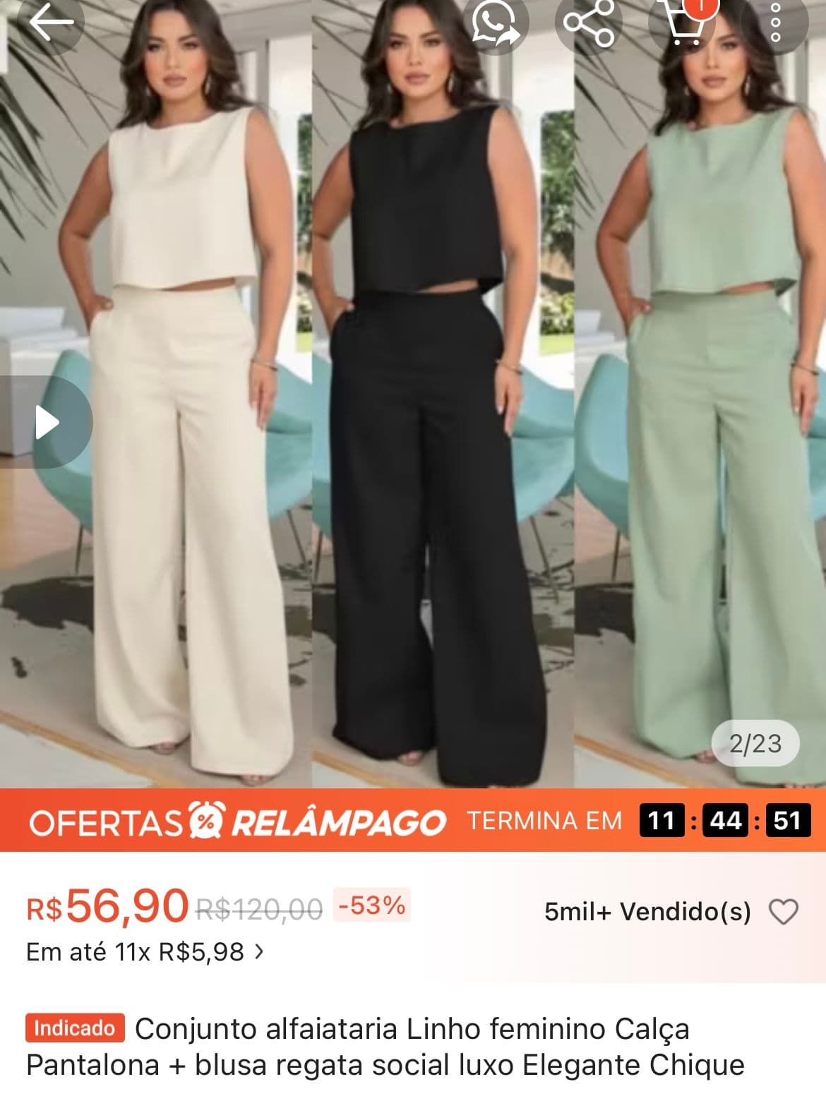 Conjunto alfaiataria Linho feminino Calça Pantalona + blusa regata social luxo Elegante Chique